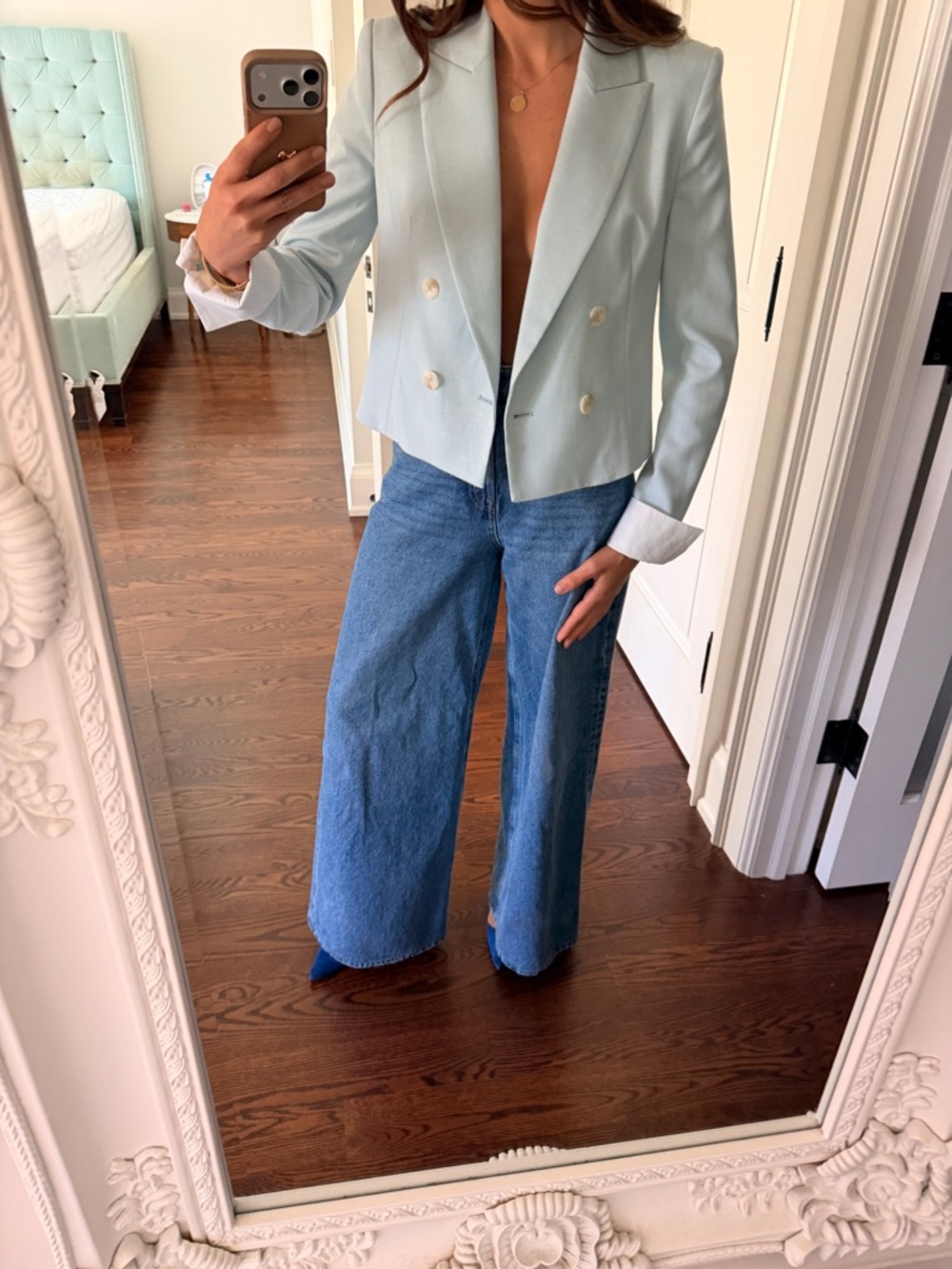 Zara Cropped Double-Breasted Blazer - Pale Blue - Picture 8 of 15